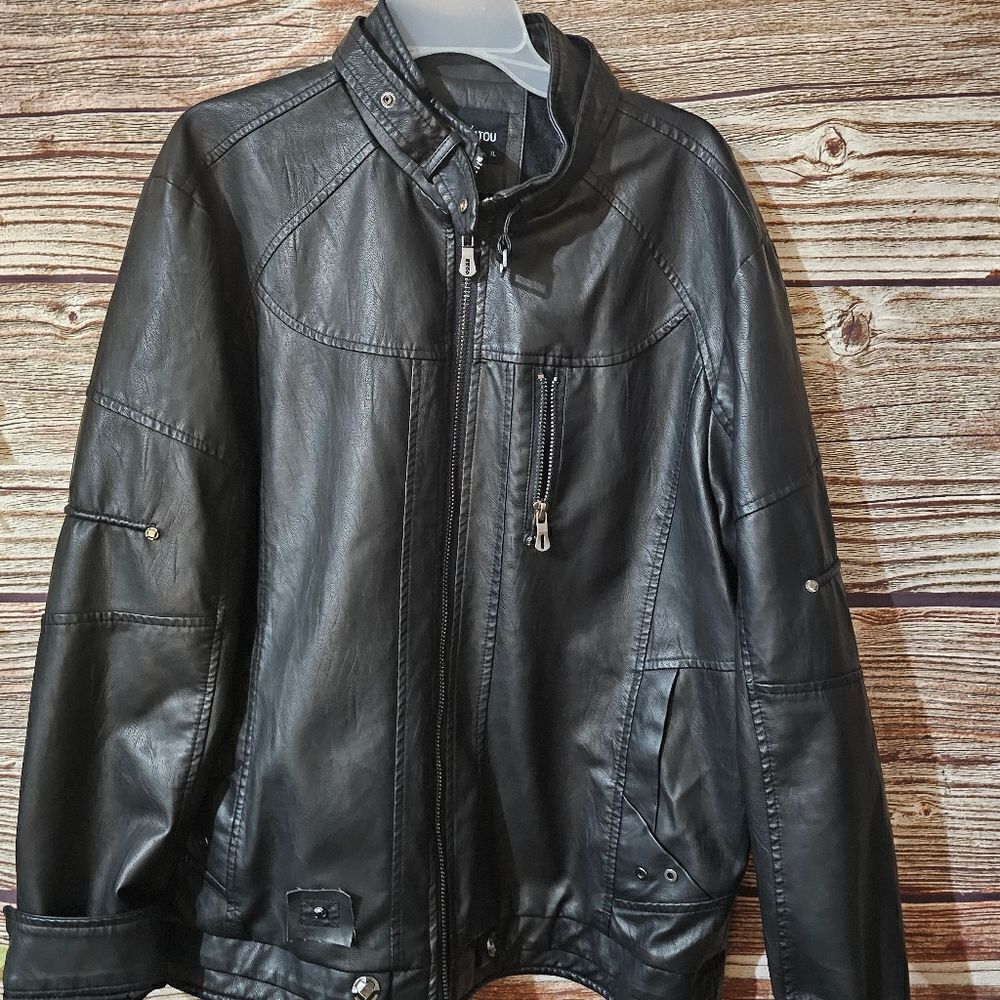 Chou Yatou vegan leather jacket men's XL Pre-owned black
